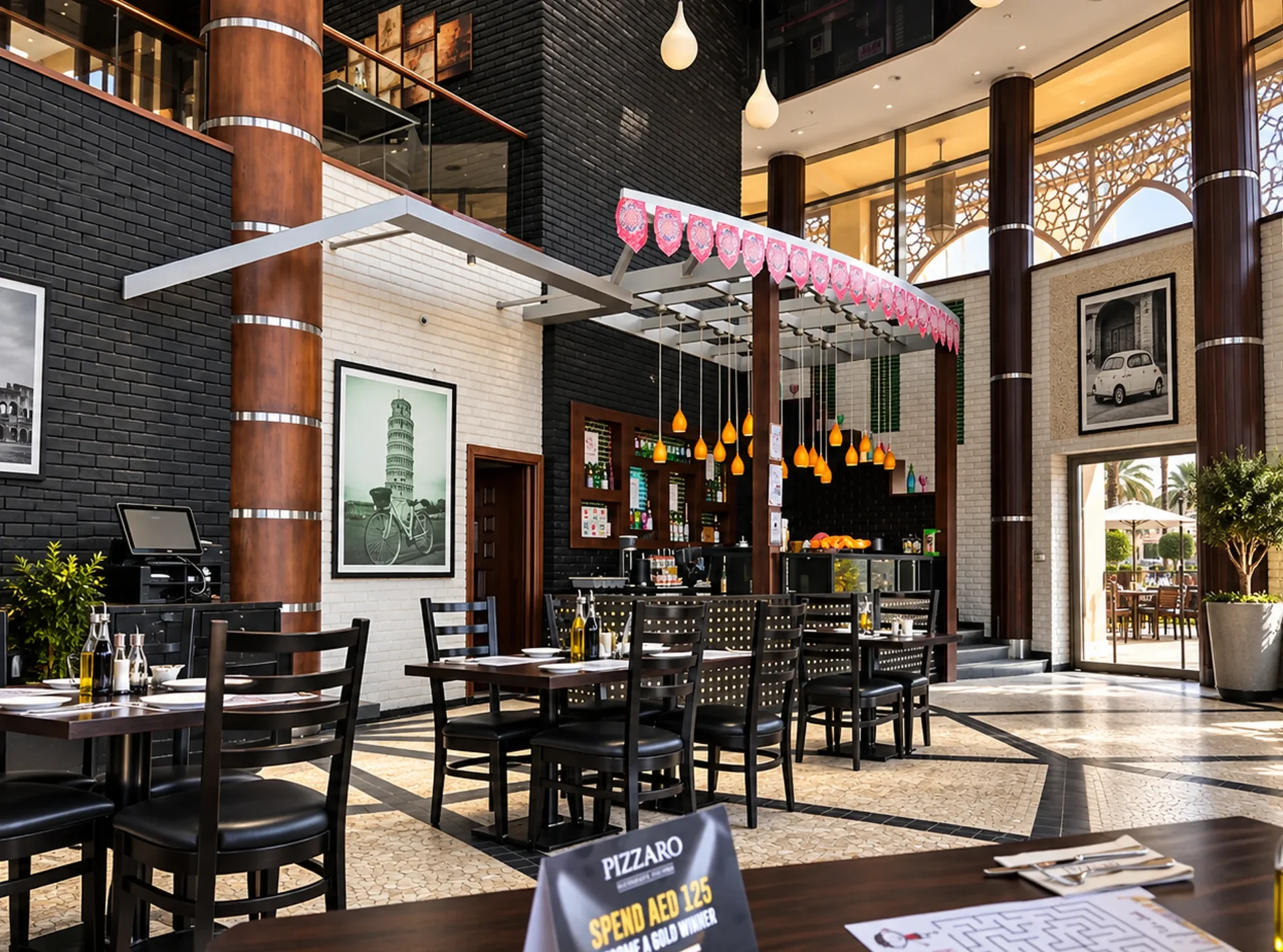 Pizzaro, dining area with awning, fit-out by HQI Contracting
